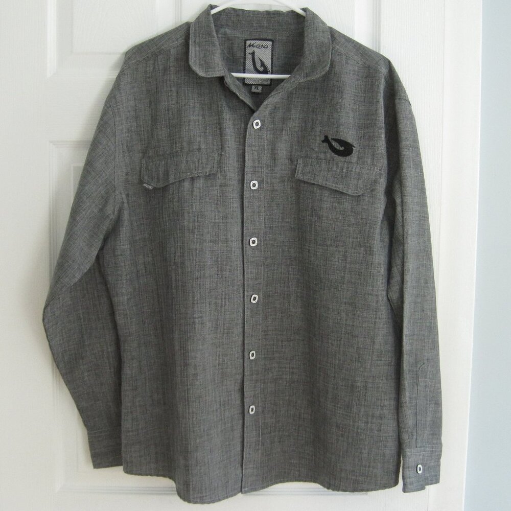 Mojo Sportswear Gray Button Down Fishing Shirt Size XL Long Sleeve Vented